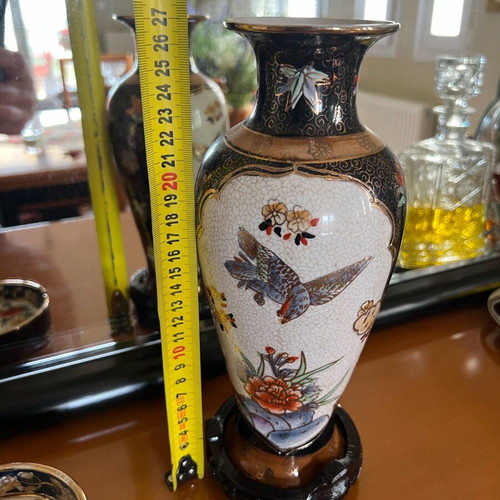 Royal Satsuma porcelain vase used with ashtray and wooden base
