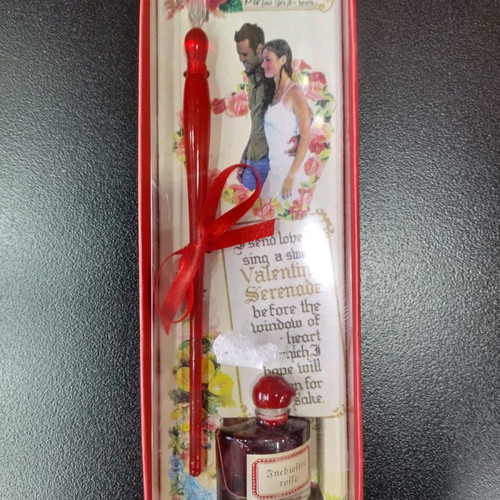Pen set new, glass with ink inside the box