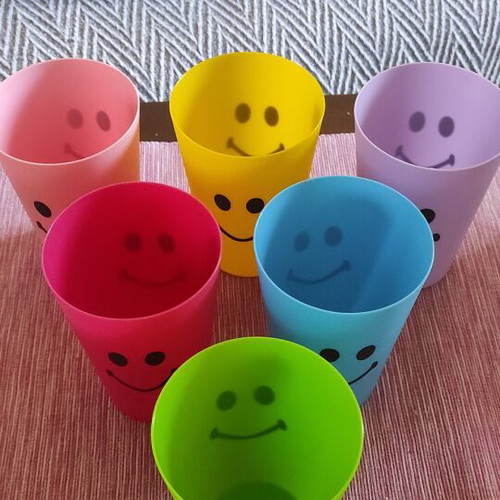 Smile plastic water glasses used, pack of 6, 350ml