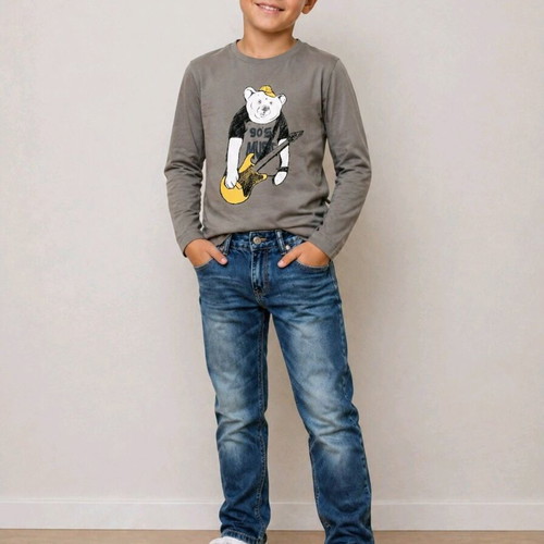 Jeans and long-sleeve shirt set size 9 years like new, gray and blue