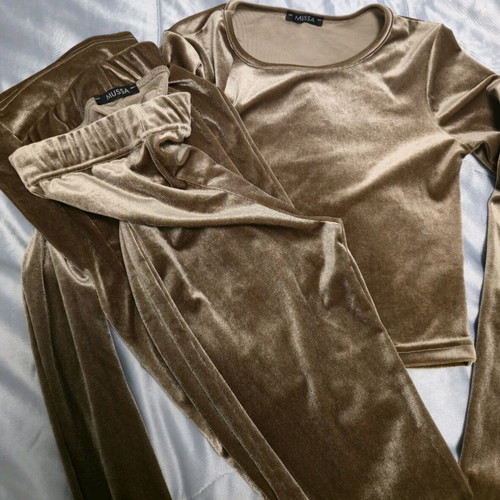 MUSSA crop top and flared pants set like new, beige