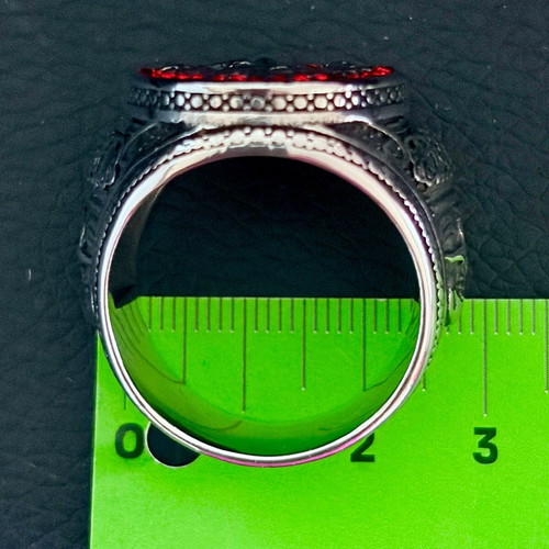 Medusa Gorgon ring, 316L stainless steel with red cubic zirconia
