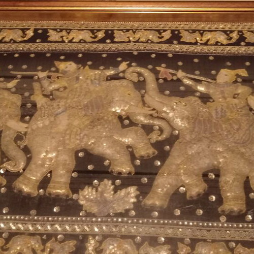 Burmese Embroidered Burma Like New with Warriors and Elephants in Frame