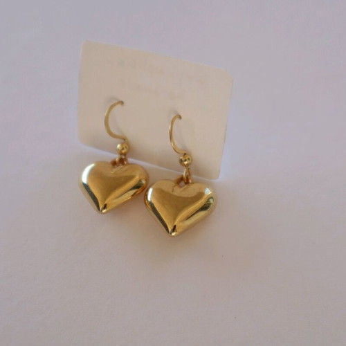 Heart earrings with steel hooks gold color, new