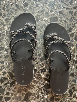 Ancient Greek sandals with strass like new, black, size 38