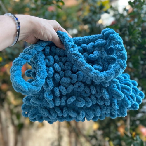 Handmade fluffy bag with inner lining, blue