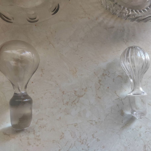 Antique Hand Blown Long Necked Sherry Decanters Pair used