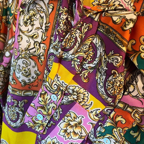 Mango maxi satin dress with baroque print and belt like new XS