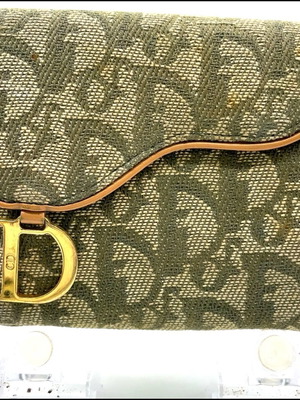 Πορτοφόλι Christian Dior Saddle τριπλό καμβά χακί σε καλή κατάσταση