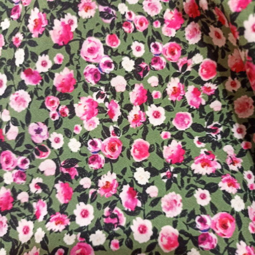 Floral dress like new, green with pink and white flowers, size S/M