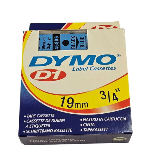 Label tape 19mm new, black print on blue background