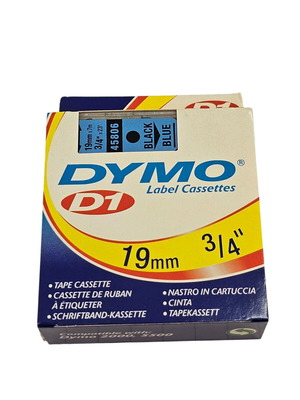 Label tape 19mm new, black print on blue background
