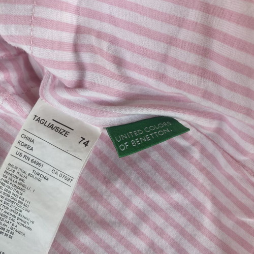 Benetton baby jacket pink with hood and striped lining, size 74 cm