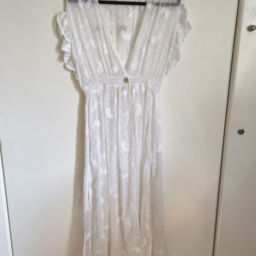 Zara maxi transparent polka dot embroidered shirt caftan off-white size S like new