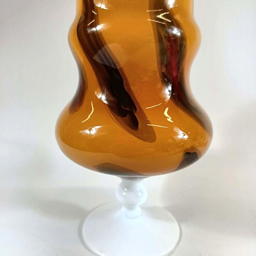 Vintage handmade blown glass vase with opaline base, like new