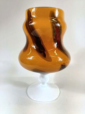 Vintage handmade blown glass vase with opaline base, like new