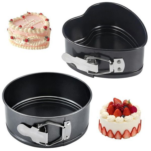 Set of 2 mini cake pans 4 inch – round and heart-shaped, with removable base