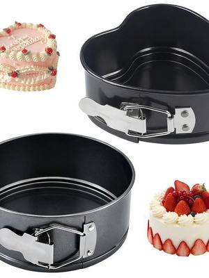 Set of 2 mini cake pans 4 inch – round and heart-shaped, with removable base
