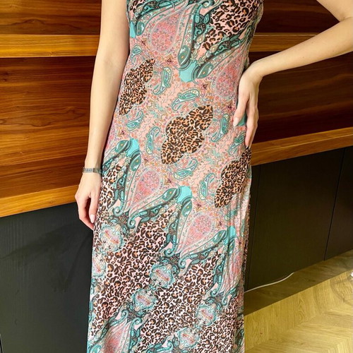 Iraida maxi leopard dress with one shoulder and semi-transparent waist, new, size S/M