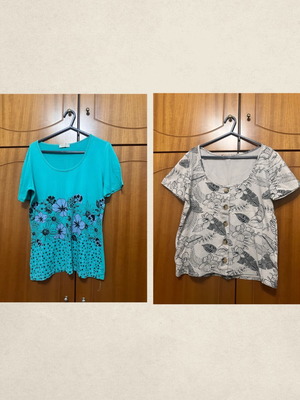 Set of 2 women's t-shirts M/L used, floral and basic casual