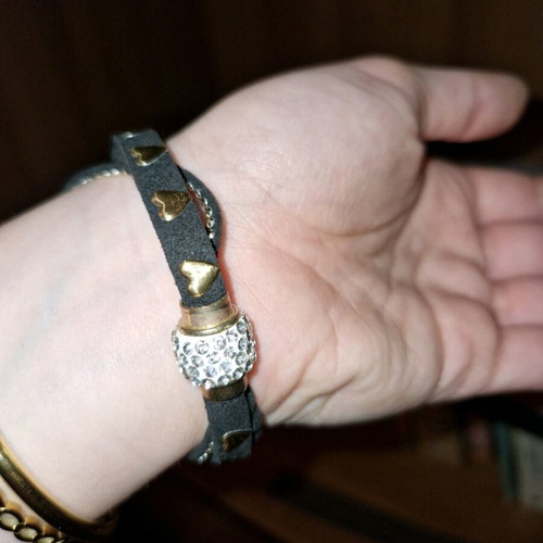 Black triple cord bracelet with magnetic clasp and rhinestones like new