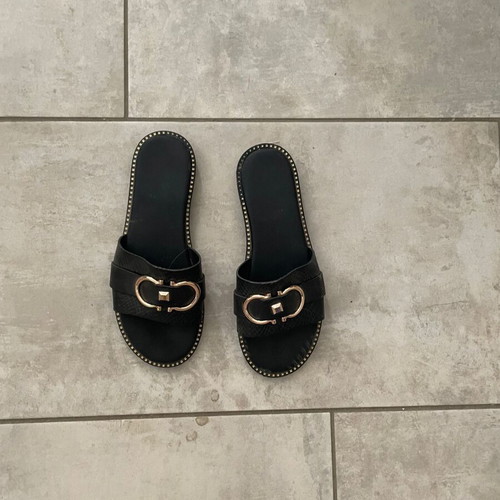 Leather sandals black with elegant gold designs, size 36, like new