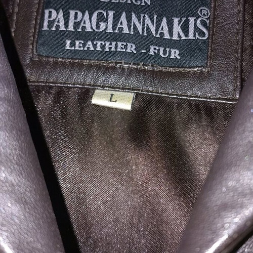 Papagiannakis leather coat long, like new, dark brown, size Large