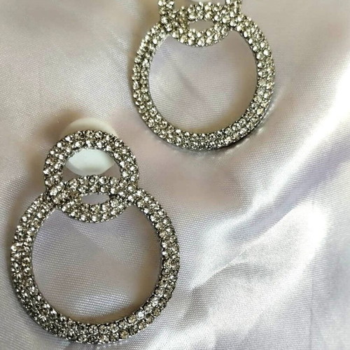 Earrings double hoops with sparkling strass new, silver