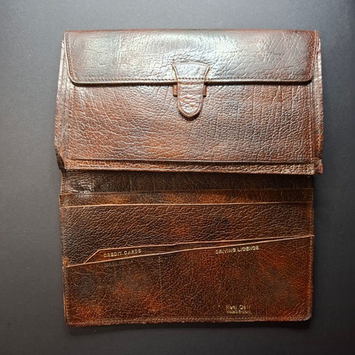 Vintage leather wallet used, brown real calf made in England