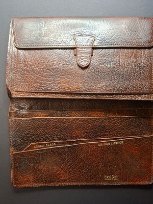 Vintage leather wallet used, brown real calf made in England