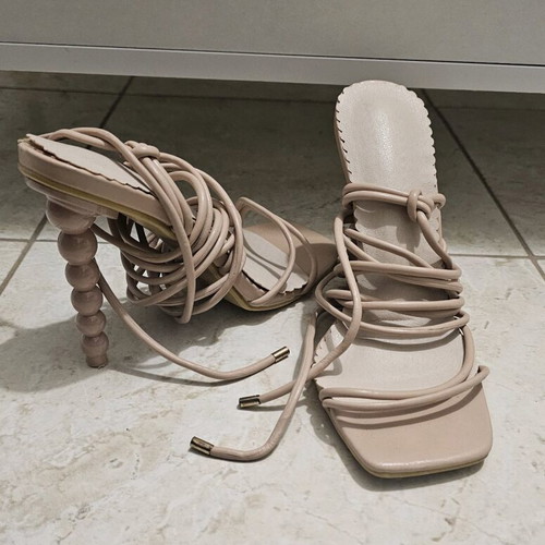 Tsoukalas Shoes Pink Lace-Up Sandals like new, 10cm heel