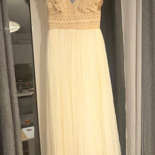 Zolotas Angie boho wedding dress, beige off-white