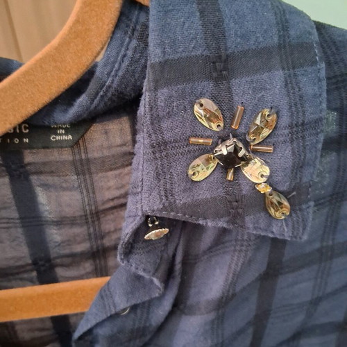 Zara shirt wide long cotton like new with embroidery and beads