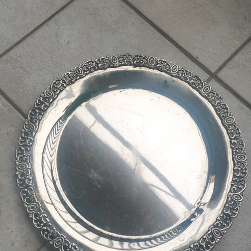 Silver-plated vintage serving trays used, set of 2, 32.5 & 33 cm