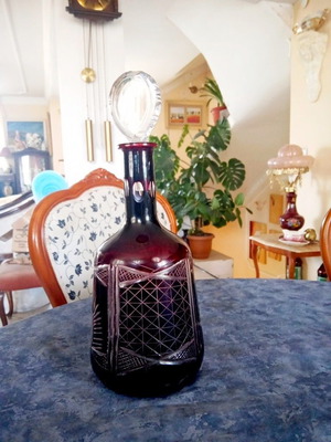 Bohemian Ruby Red Crystal Decanter 22cm 1950