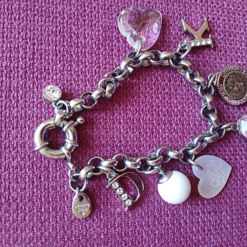 Dyrberg/Kern bracelet new, steel chain with 7 charms, white opal bead