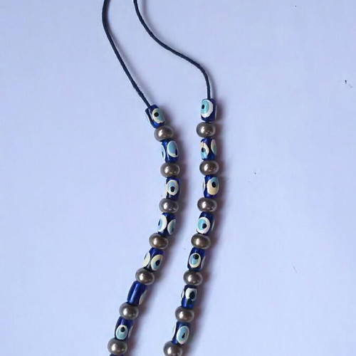 Handmade komboloi worry beads with glass evil eye beads and metal elements