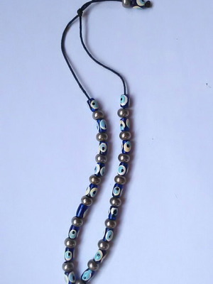 Handmade komboloi worry beads with glass evil eye beads and metal elements