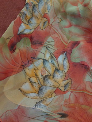 Signare scarf new, see-through beige and red