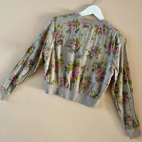 Ginatricot floral cardigan used, size 34, gray and multicolor