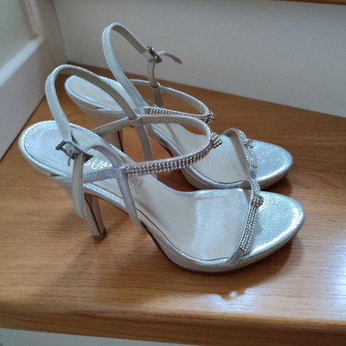Anastazi Bournazos leather silver sandals with rhinestones size 36