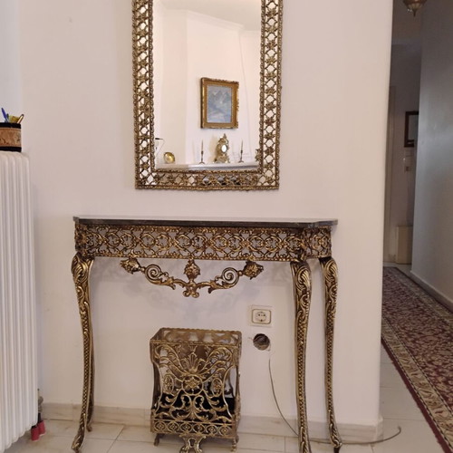 Koutsobola vintage entrance furniture like new, metal and marble with mirror and umbrella stand