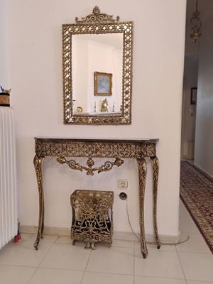 Koutsobola vintage entrance furniture like new, metal and marble with mirror and umbrella stand