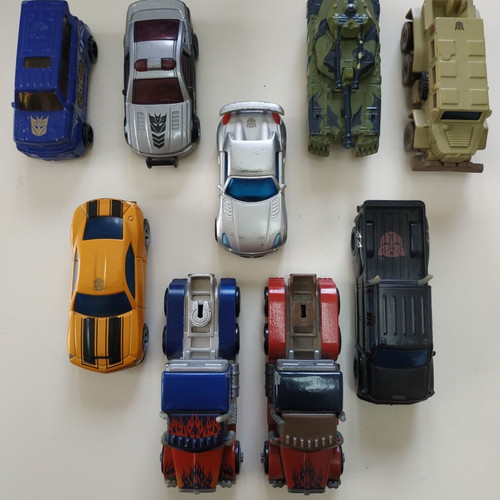 Transformers RPMs toy cars used, set with Optimus Prime and others