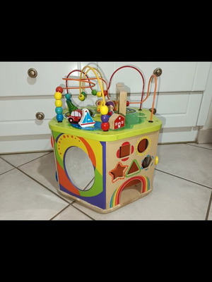 Wooden activity cube used without wooden shapes