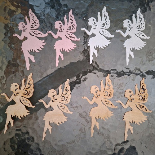 Wooden fairies like new, pack of 8, 12 cm, white pink wood