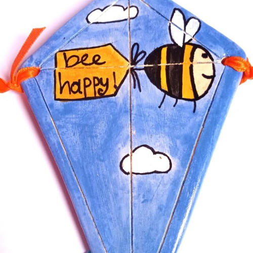 Ceramic kite bee new, handmade with ribbons