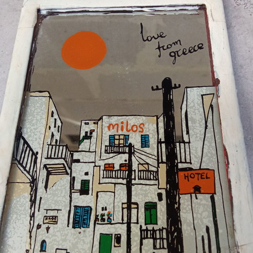 Souvenir mirror Milos Greece 1980s used collectible