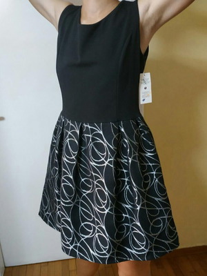 Mini black sleeveless dress new, size M with silver details