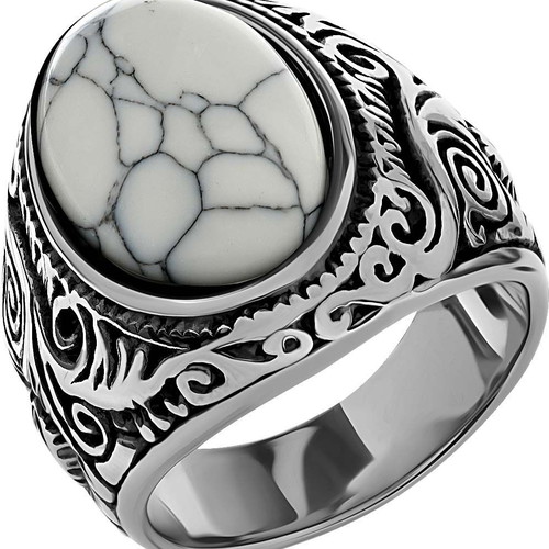 Men's steel ring with howlite new